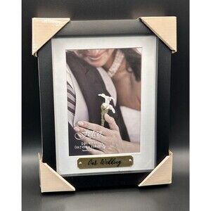 Our Wedding 5x7 Picture Frame - Black & Gold Tabletop Decor - New In Box-Fetco